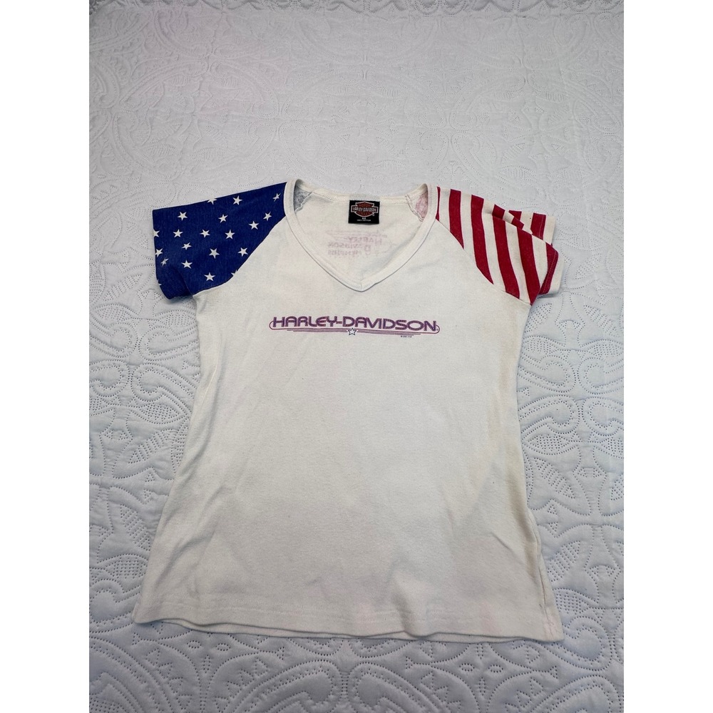 Harley-Davidson Memphis Patriotic Stars Stripes Raglan V-Neck M Y2K vintage